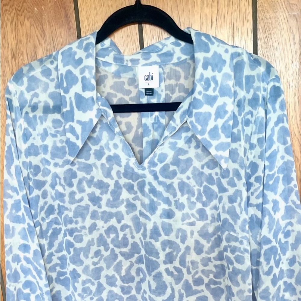 CAbi Blue and White Animal Print Top - Picture 2 of 3